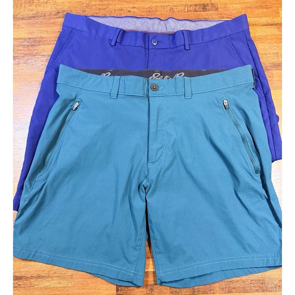 2 pair Men's athletic golf shorts size 36/38. Eddie Bauer, Cremieux. Teal & blue